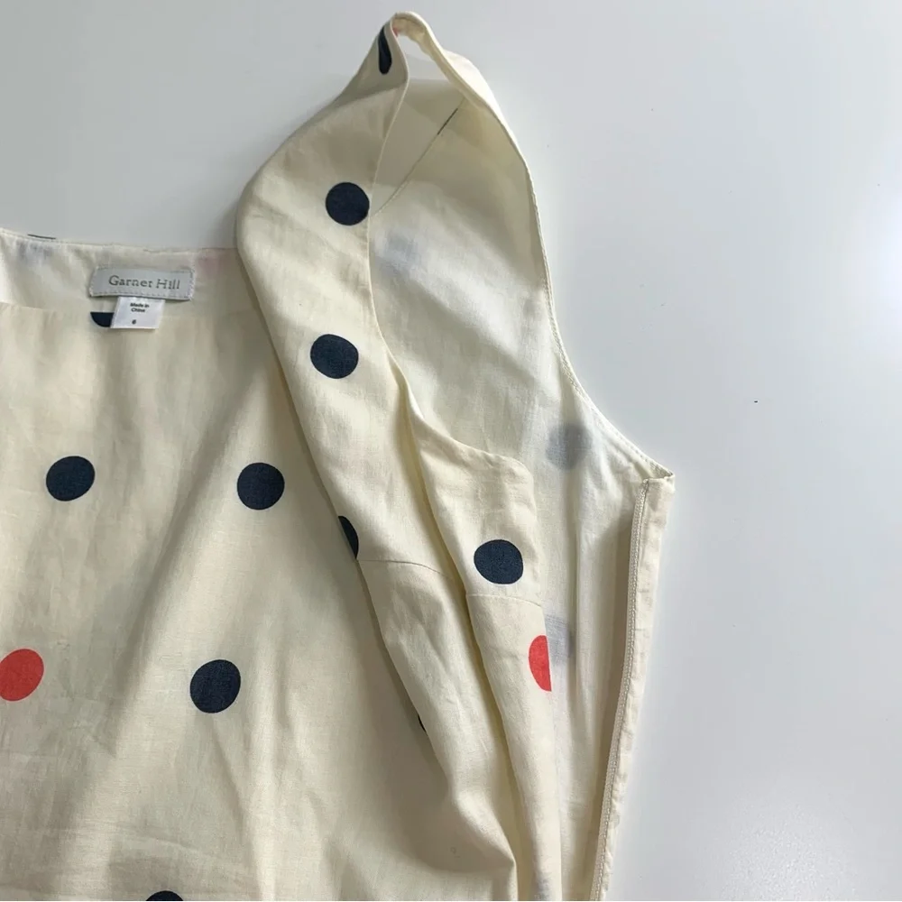 Garnet Hill A-Line Polka Dot Sleeveless Dress w/Tie Belt in Cream Size 6 - Picture 8 of 13